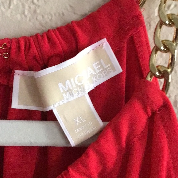 MICHAEL KORS NWOT red halter blouson dress top w/ gold tone neckline - Picture 2 of 5